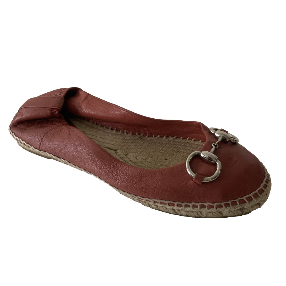 Gucci Horsebit Leather Espadrille Flat Silver-tone Buckle Round toe Slip On 39